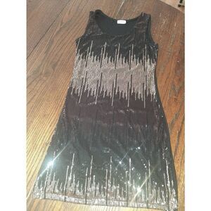 Small Coqueta Internacional Sleeveless Black Tank Sequin Gold Mini Bodycon Dress